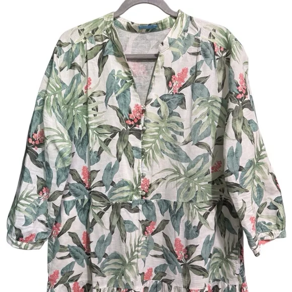 J. Mclaughlin Cunningham Palm Print Linen Blend Tiered Maxi Dress XLarge AS IS - Picture 5 of 15